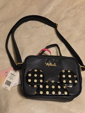 Disney Black Crossbody Bag with Gold Polka Dot Minnie Accent